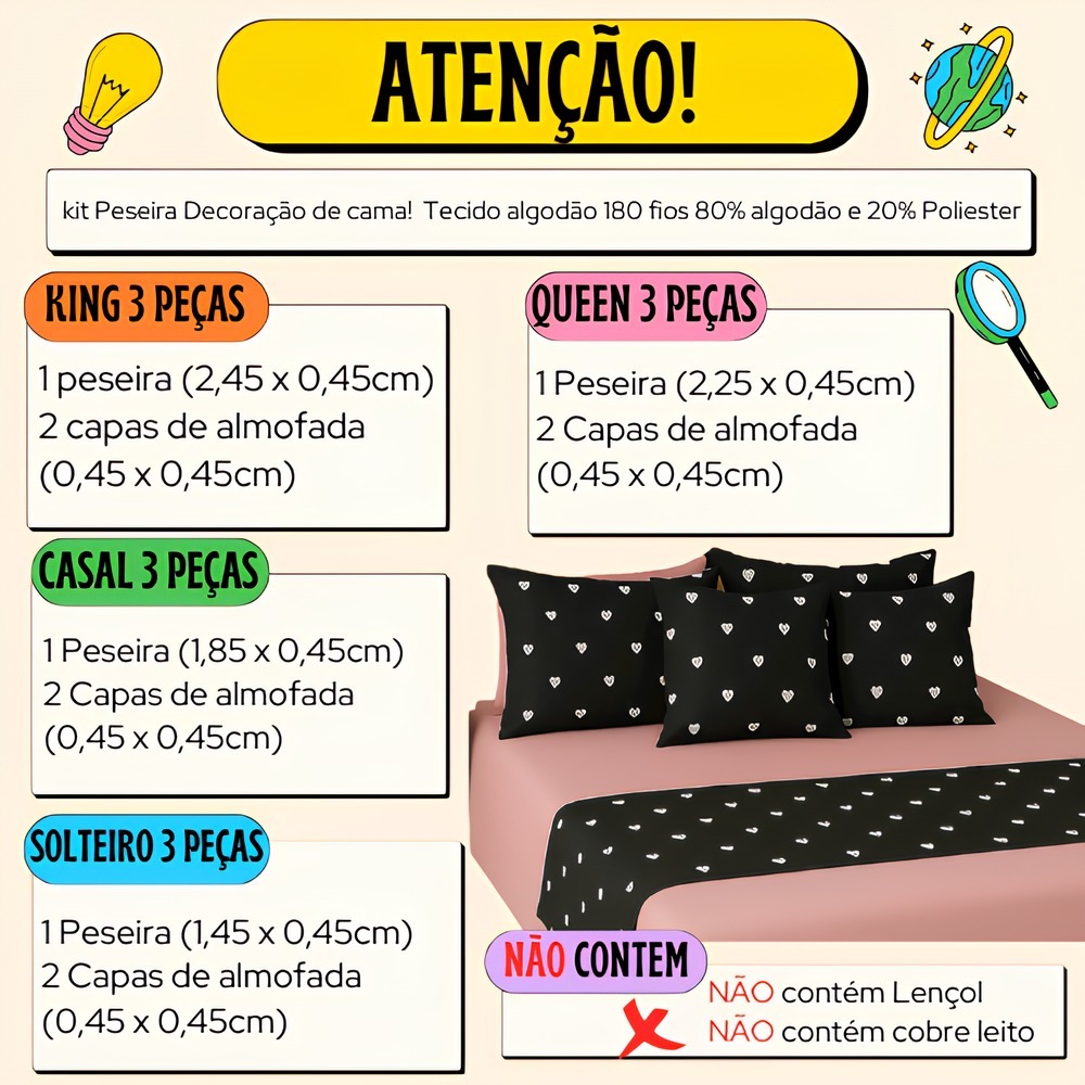 PESEIRA + 2 Capa de Almofada  DECORACAO DE CAMA P0STA KING QUEEM PADRAO ALGODAO QUARTO LUXO