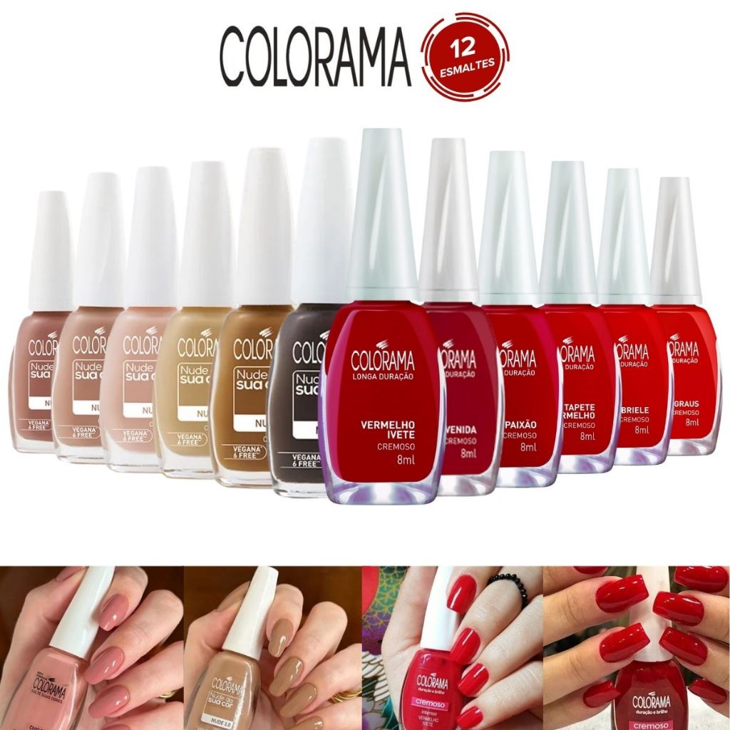 Esmalte Colorama Kit Com 12 Cores Vermelho E Nude para unhas Atacado Manicure em Oferta na Shopee