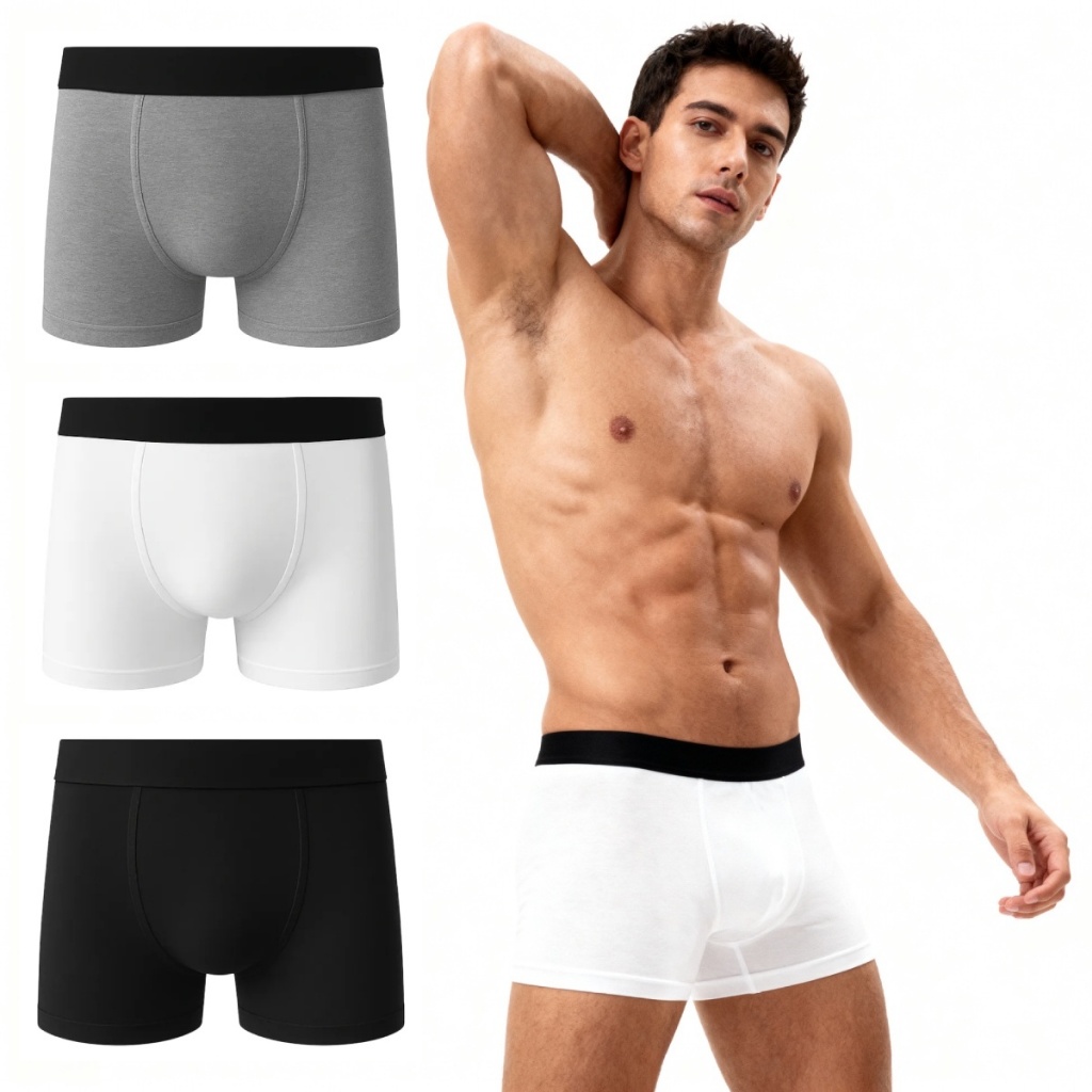 Kit 3 Cueca Boxer Algodão Cotton Confortável Lisa Box Alta Elasticidade Sortida C5 em Oferta na Shopee