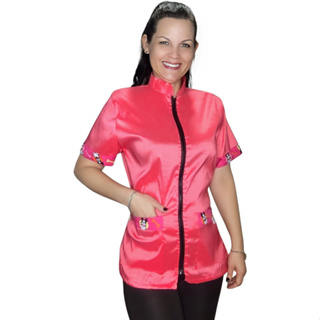 Jaleco banho e tosa anti pelos com elastano Coral com detalhes pet em Oferta na Shopee