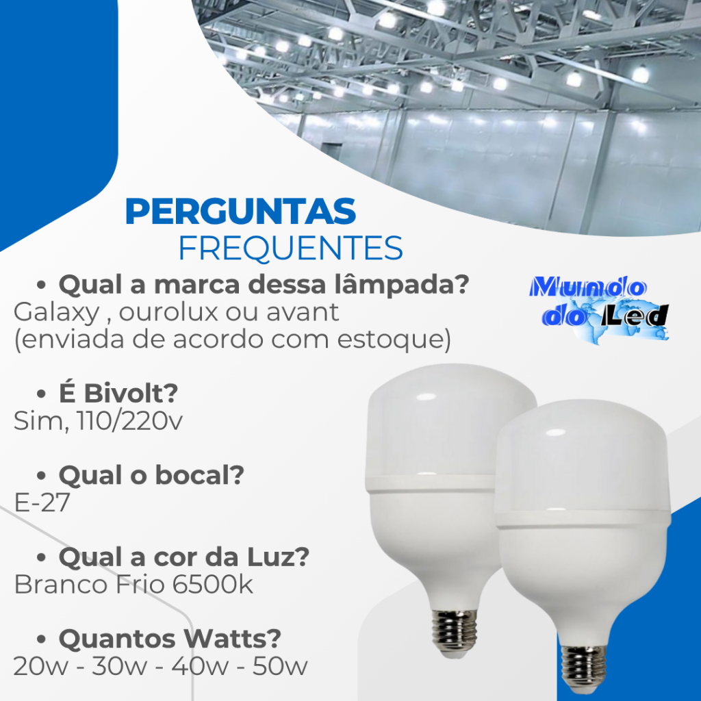Detalhes do Kit 3 Lâmpadas Ultra Led Bulbo 20w, 30w, 40w, 50w E27 Bivolt 6500K Alta Potencia