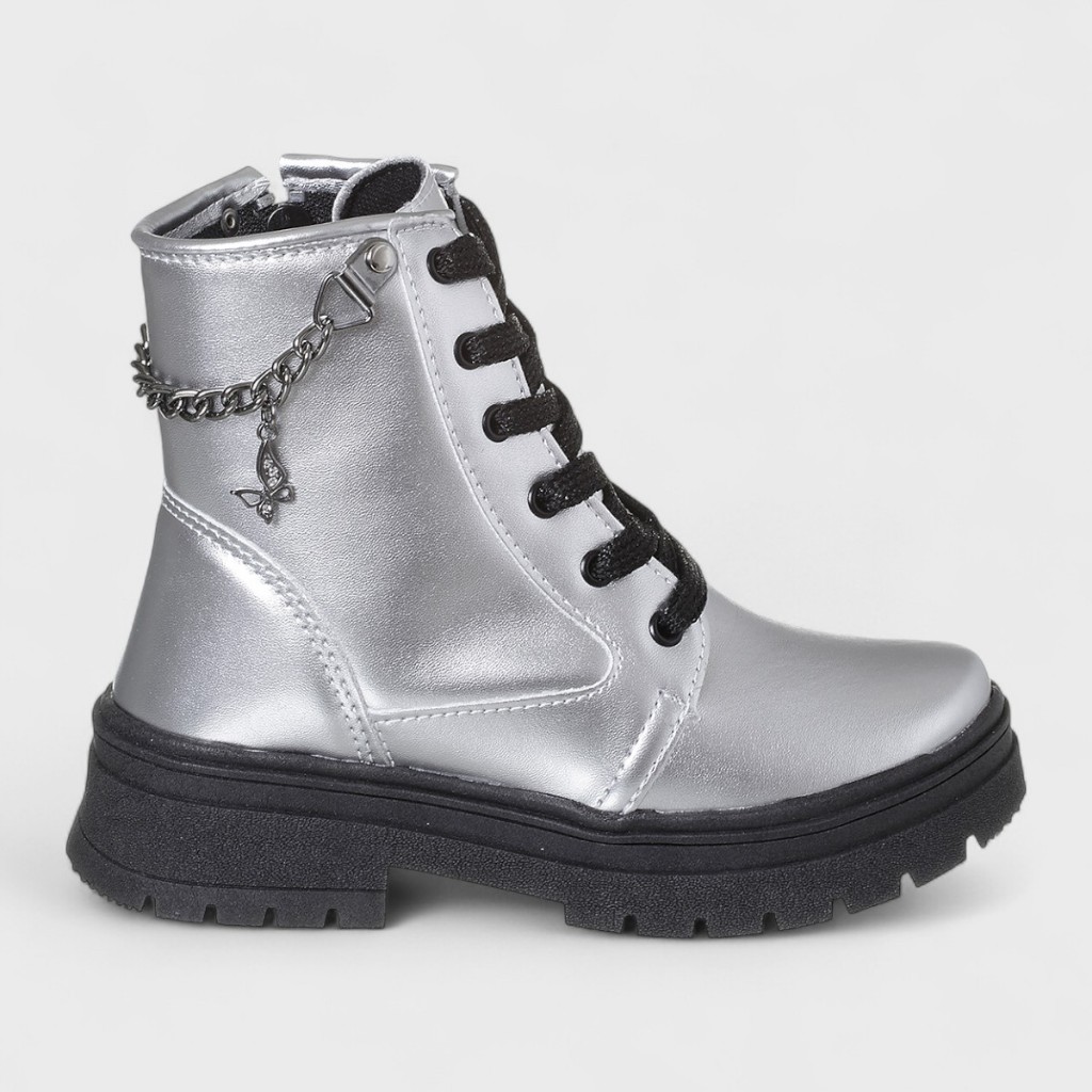 Bota Coturno Infantil Meninas Coturno Corrente Pingente Borboleta Prata Metal em Oferta na Shopee