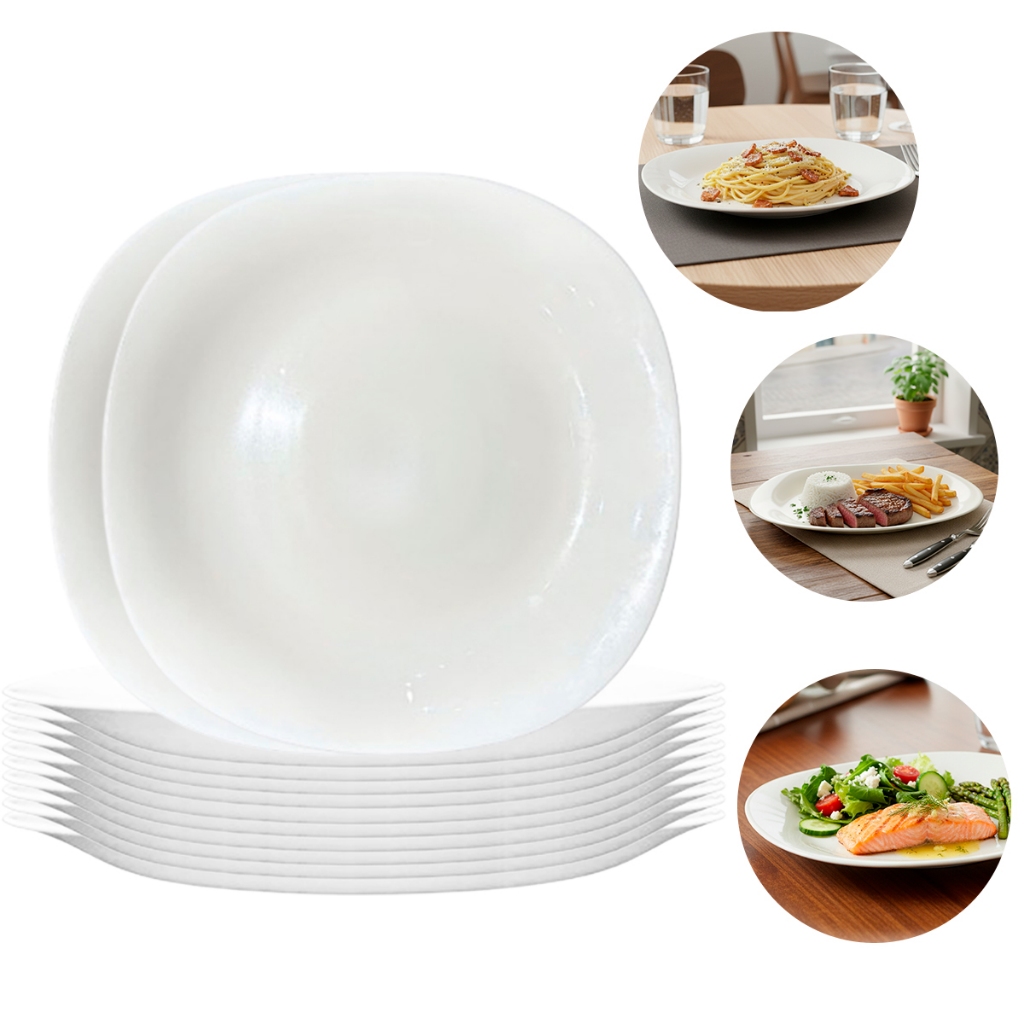Jogo de Pratos de Jantar Raso Opaline Quadrado  Resistente Clean - Bela Flor em Oferta na Shopee