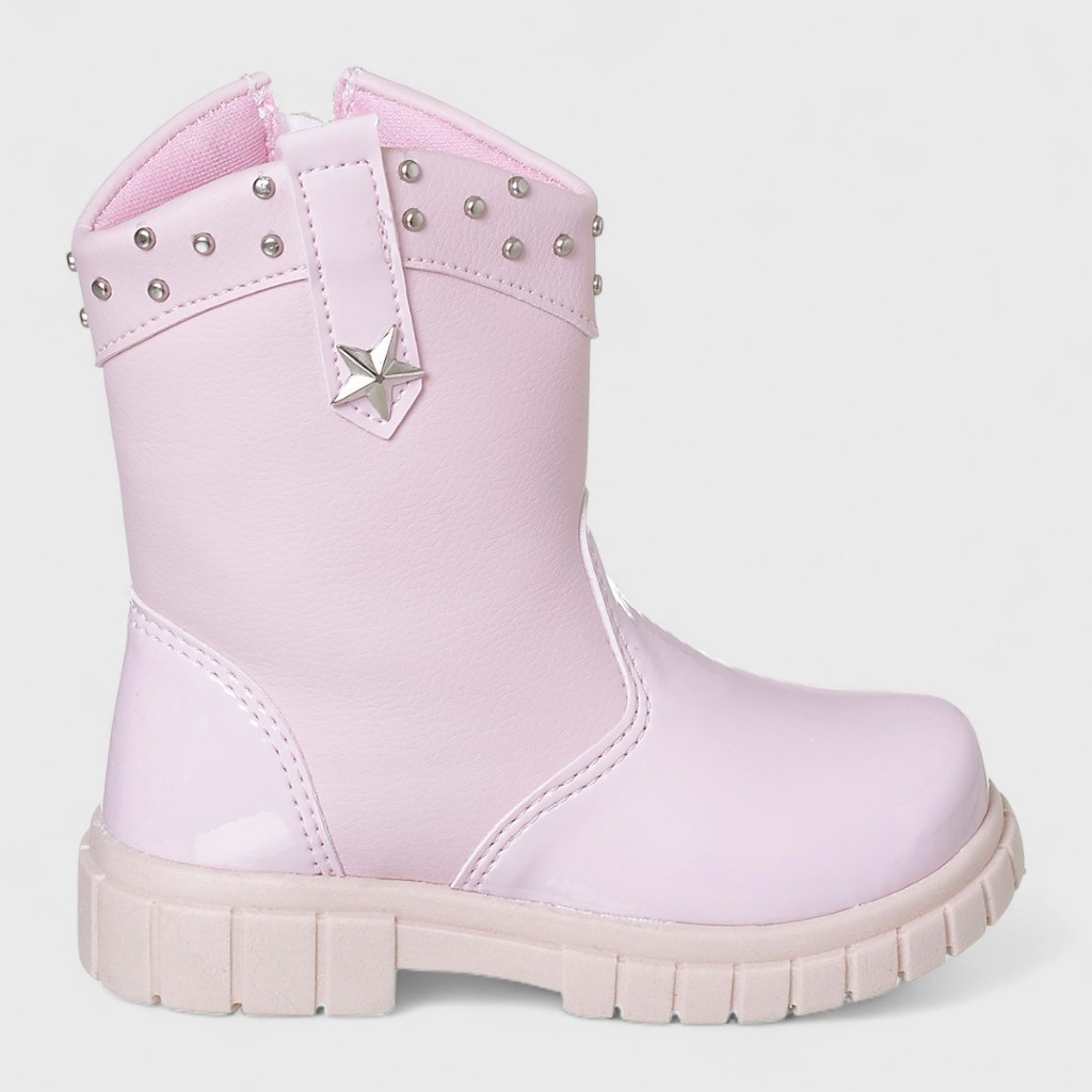Bota Infantil Texana Menina Cano Curto Com Spikes Boiadeira Botina Country Rosa