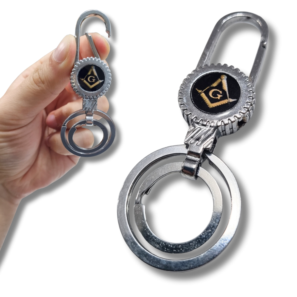 Chaveiro Maçonaria Metal Mosquetão  Mosquetão Argola Dupla Premium Prateado Articulado