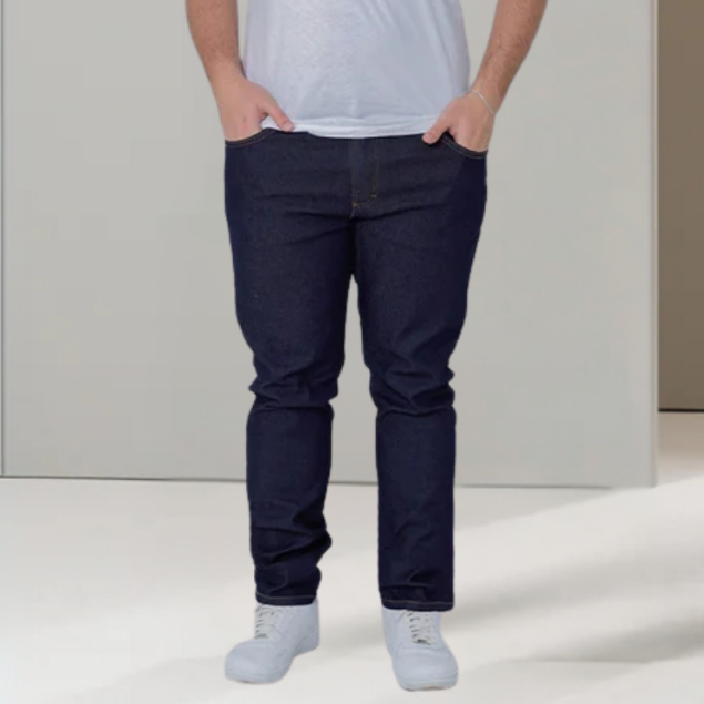 Calça Masculina Sarja Tex Denim Plus Size Botão e Bolso Verão Fresca Elastano Dia a dia Slim
