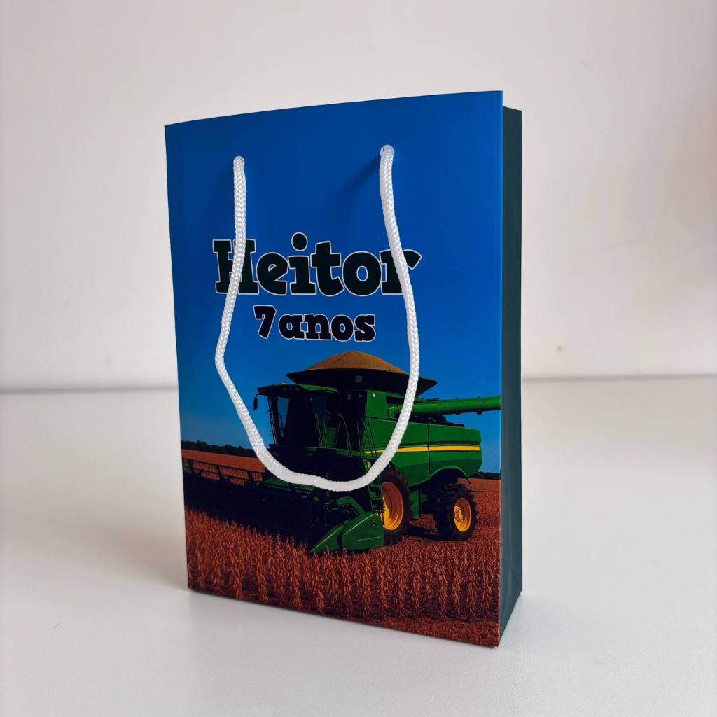 Sacolinha Personalizada colheitadeira/Trator Lembrancinha Festa Infantil Pegue e Monte