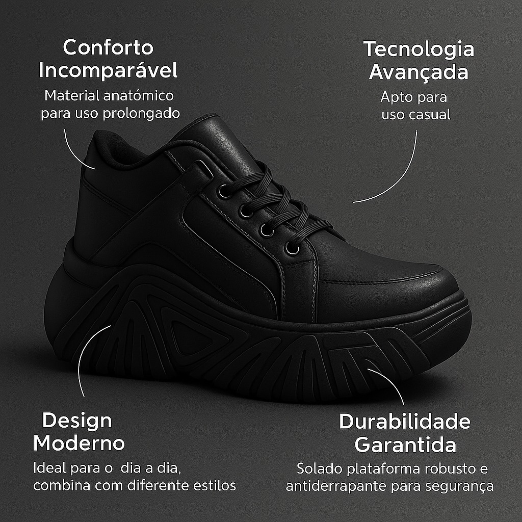 Tênis Feminino Buffalo Chunky Confortável Macio Tratorada 7cm Altura Solado Antiderrapante
