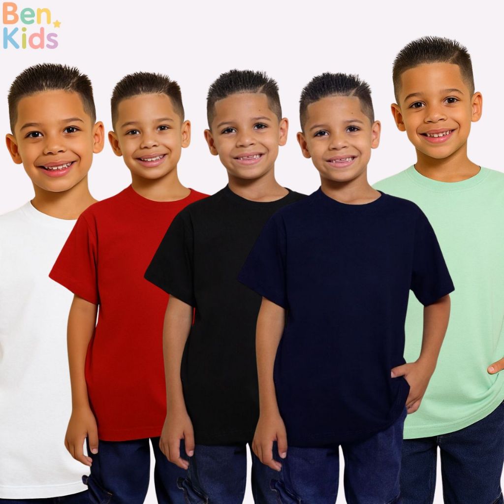 Kit 5 Camiseta Infantil Juvenil Menino Algodão 100% Algodão Lisa Básica Confortável Dia a Dia Moda em Oferta na Shopee