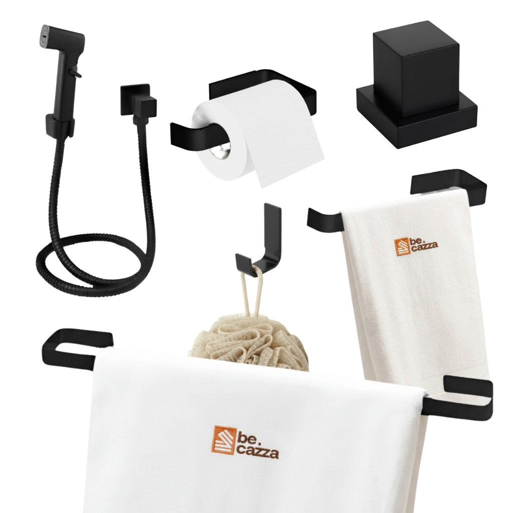 Kit Acessórios de Banheiro Lavabo Preto + Ducha Higiênica  + Acabamento de Regis