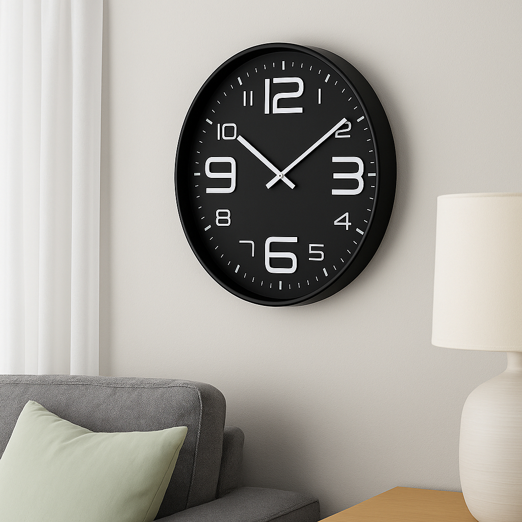 Relógio Parede Decorativo Grande 30cm Cor Preto Moderno Silencioso Presente Para Casas Sala Cozinhas