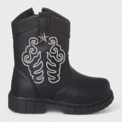 Bota Infantil Texana Menina Cano Curto Bordada Preto Boiadeira Country