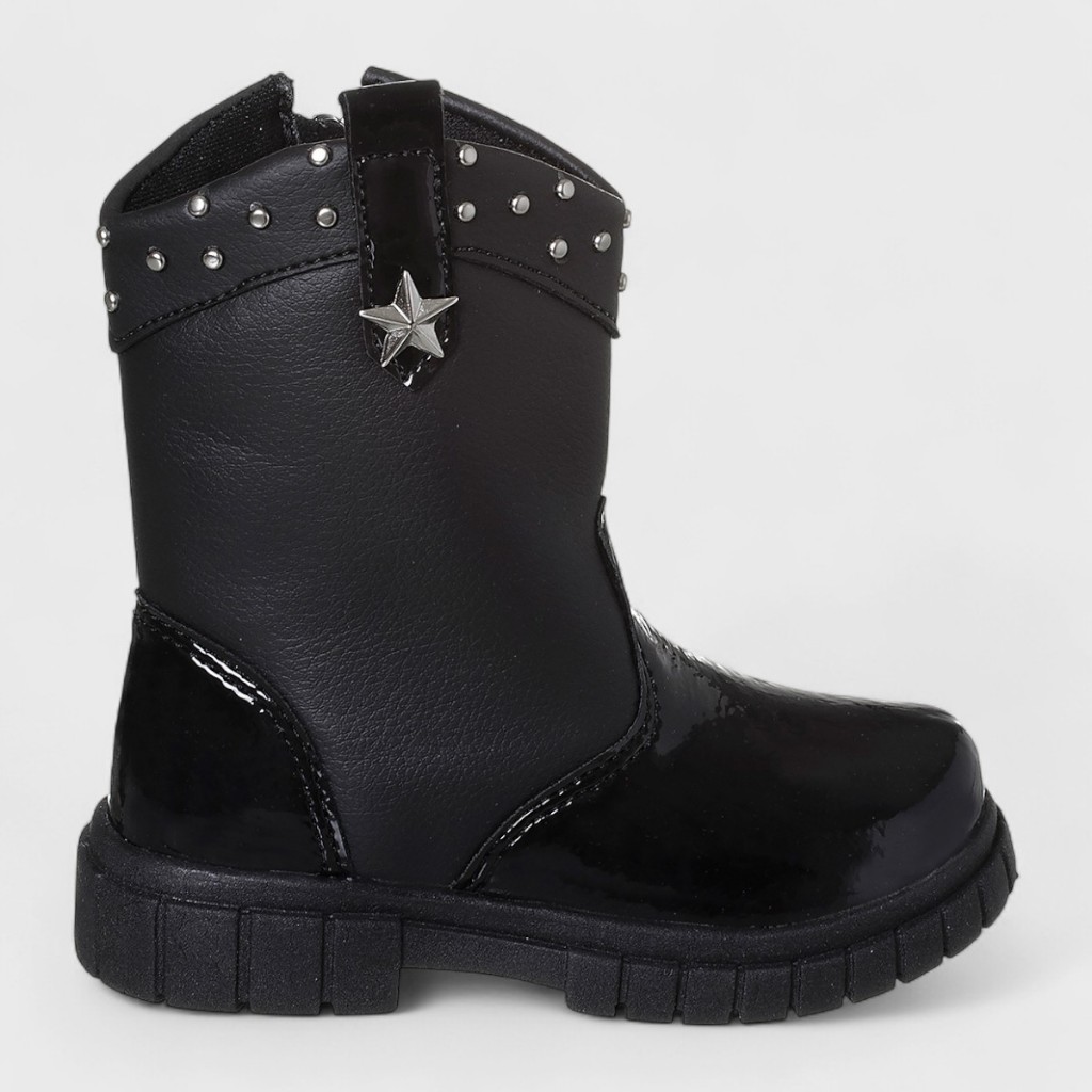 Bota Infantil Meninas Texana Boiadeira Com Spikes Tratorada Preto Blogueirinha Fashion Confortável em Oferta na Shopee