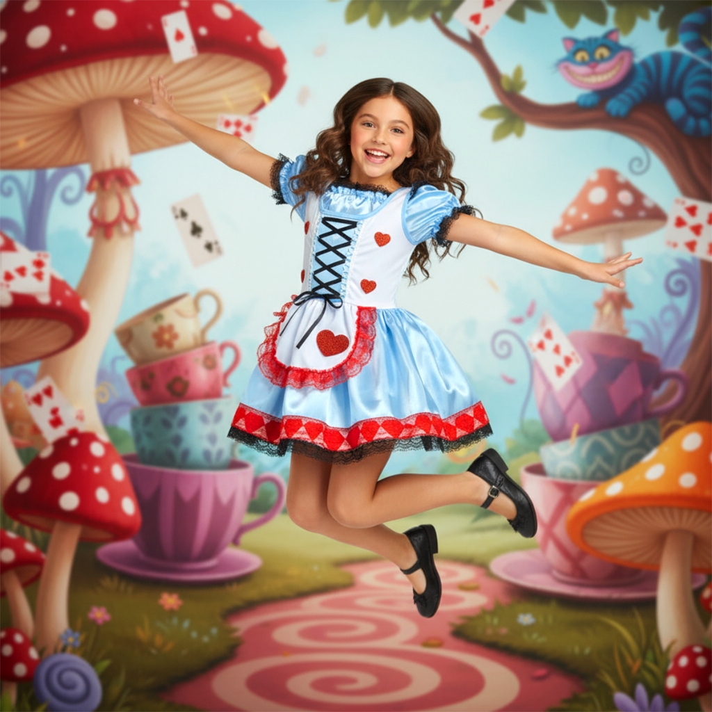Fantasia Alice País das Maravilhas Luxo Infantil Menina + Brinde Festa Aniversario Envio Imediato