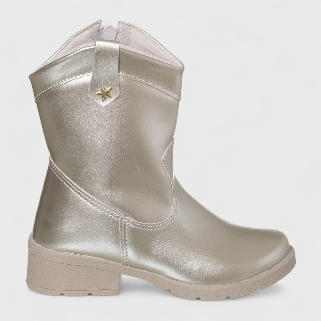 Bota Texana Infantil Menina Boiadeira Cano Curto Lisa Dourado Fashion Original C