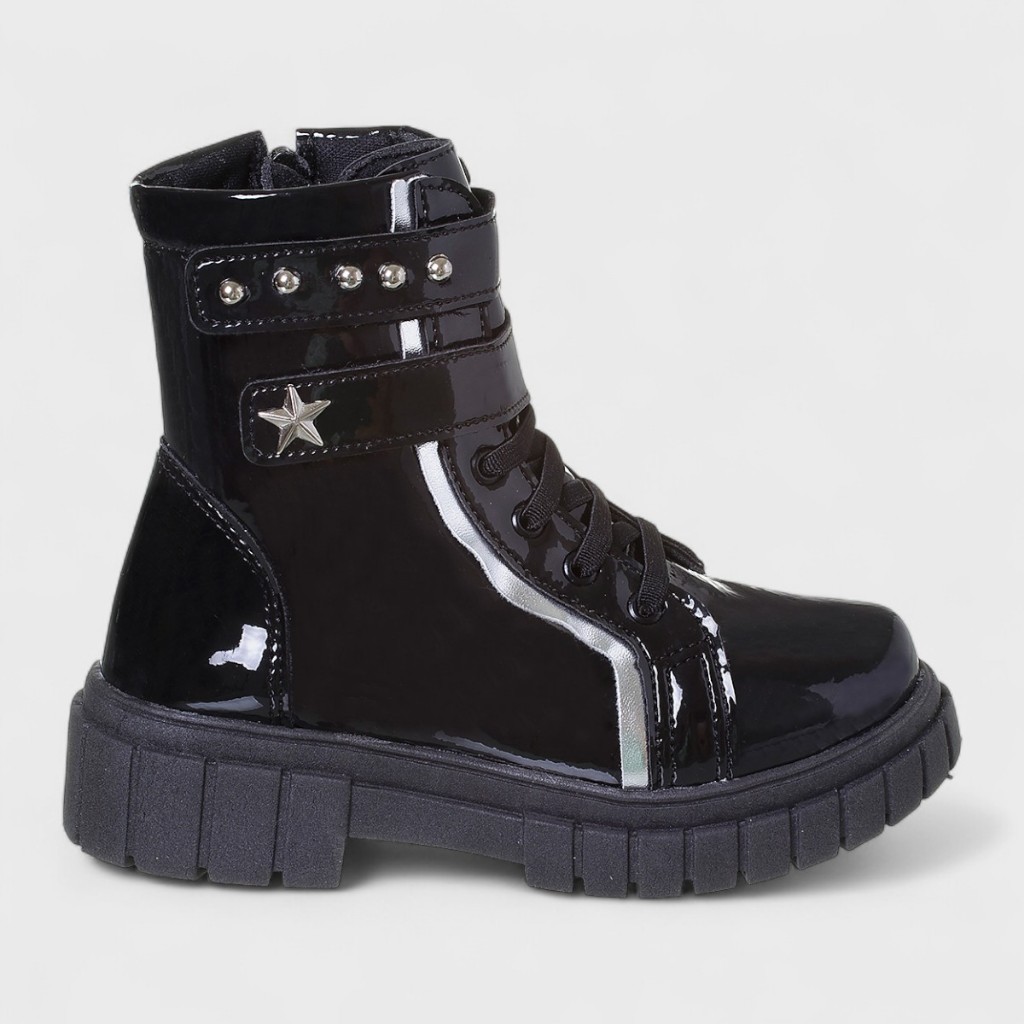 Bota Infantil Coturno Menina Com Fechamento Duplo Confortável Original Preto Ver