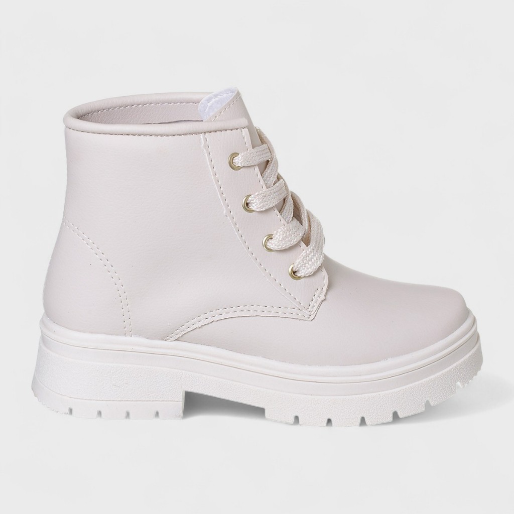 Bota Infantil Coturno Menina Off White Lisa Feminino Blogueirinha Confortável Leve Estilo