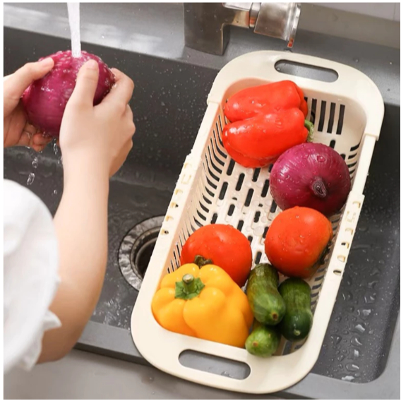Escorredor Retrátil Multiuso Para Frutas Legumes Verduras com Alças – Cozinha Pia em Oferta na Shopee