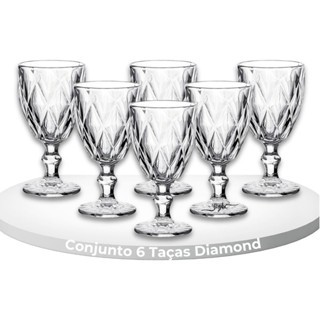 Jogo De 6 Taças Diamante Vinho Suco Água Vidro 340ml original em Oferta na Shopee