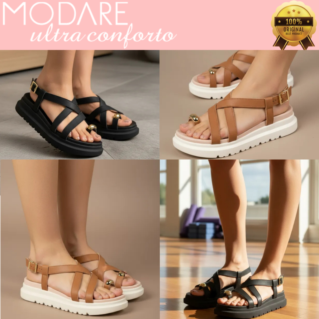 Sandália Ultraconforto Feminina Modare Papete Ortopédica Flatform Detalhe no Dedo 7200107 Original em Oferta na Shopee