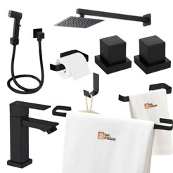 Kit Preto Banheiro Preto Fosco Completo com Chuveiro Inox + Torneira + Duicha e Acabamento Deca