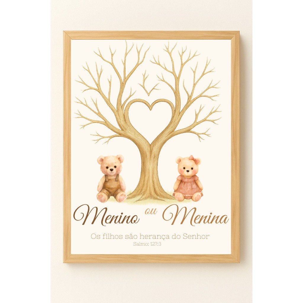 Quadros Decorativos Chá Revelação Marrom Terroso Árvore Tinta Bebê Criança Aquarela Ursinhos Fofo em Oferta na Shopee