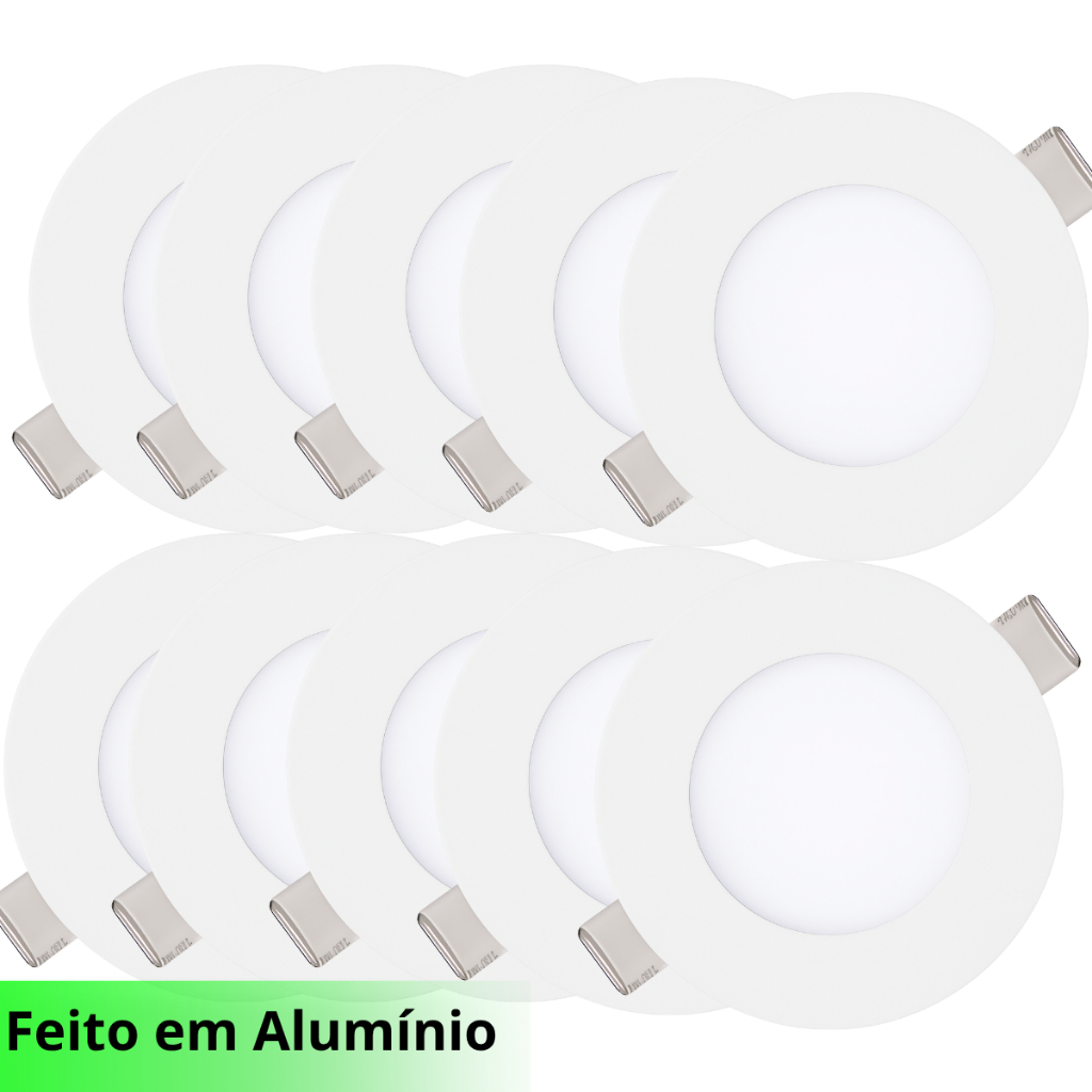 KIT 10/5 Painel Plafon Luminária Led 3w Redondo Embutir 3000k Quente Bivolt