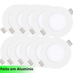 KIT 10/5 Painel Plafon Luminária Led 3w Redondo Embutir 3000k Quente Bivolt