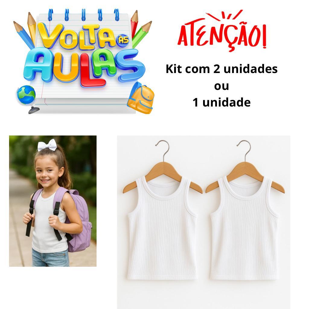 Kit 2 Camisetas Regata Branca Escolar Menina Blusa regata infantil