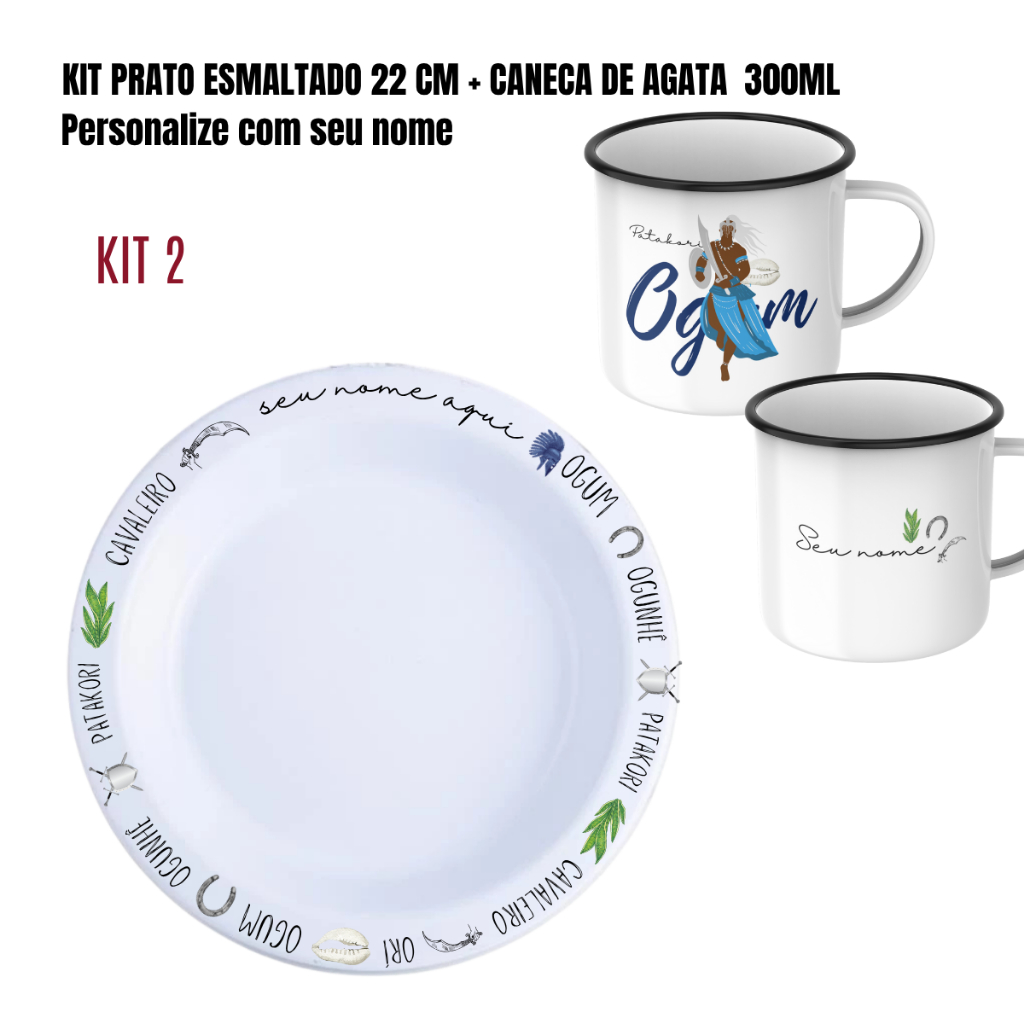 🪶 KIT CANECA DE ÁGATA + PRATO PERSONALIZADO DE OGUM| UMBANDA • CANDOMBLÉ • RELIGIÃO AFRO-BRASILEIRA
