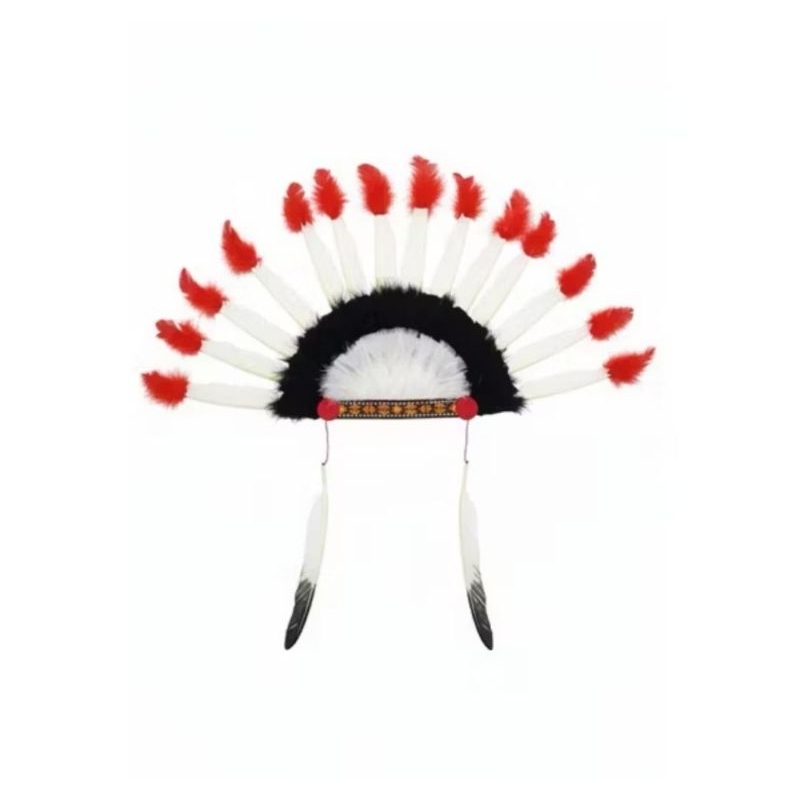 Acessório para fantasia Carnaval cocar indígena índio penas/pluma preta branca vermelho bloquinho folia cosplay
