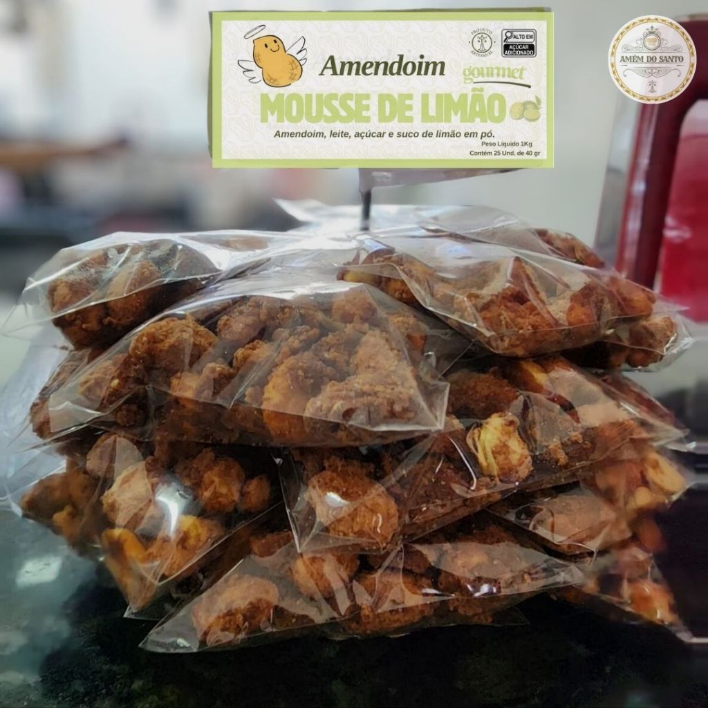 Amendoim Doce, Pralinê, Cri-cri, com Mousse de Limão, espeto com 25 pacotes de 25 g