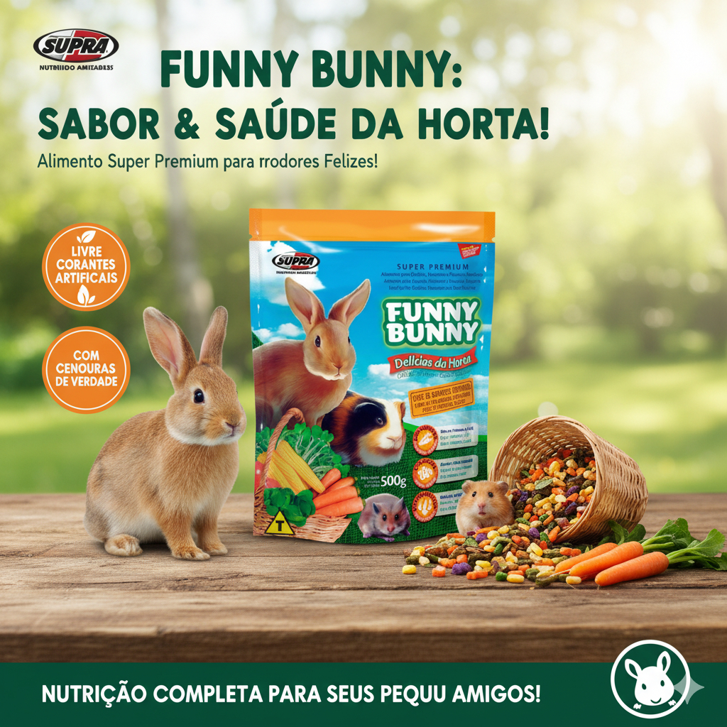 Ração Funny Bunny p/ Coelhos, Hamster e Outros Pequenos Roedores 500grs