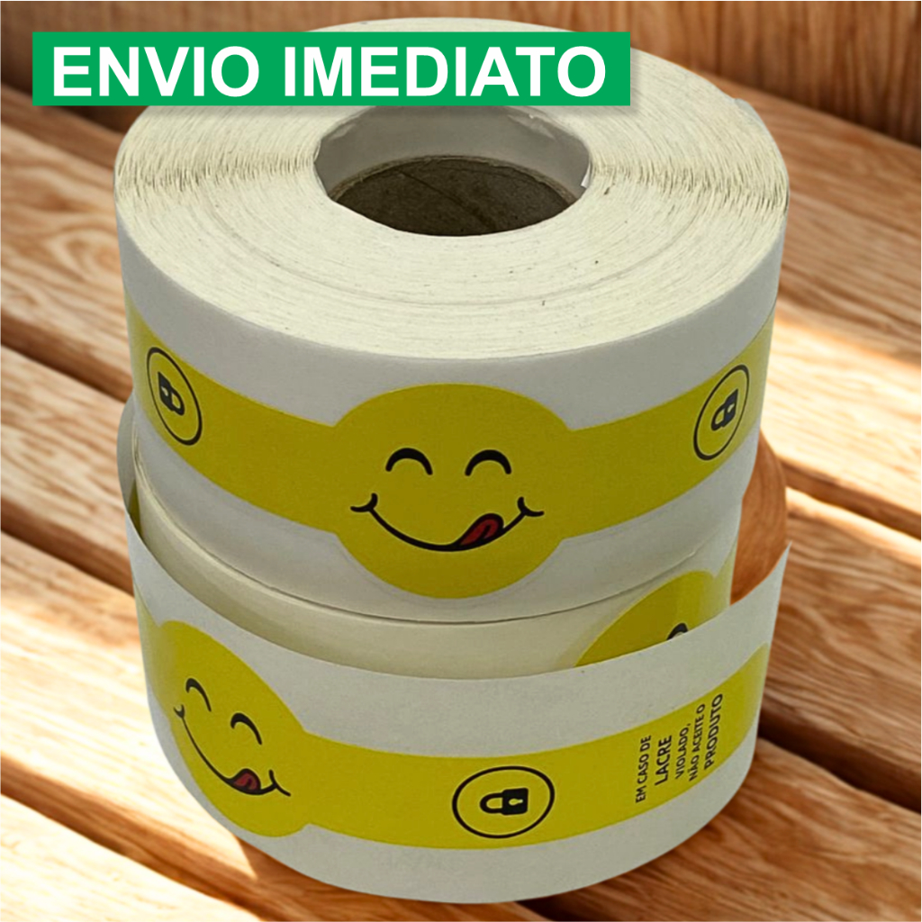 250 Etiquetas Adesivas 21x4cm Lacre Copo Bolha - Doce / Salgado -  Delivery - Relógio SMILE - EMOJI AMARELO - Segurança