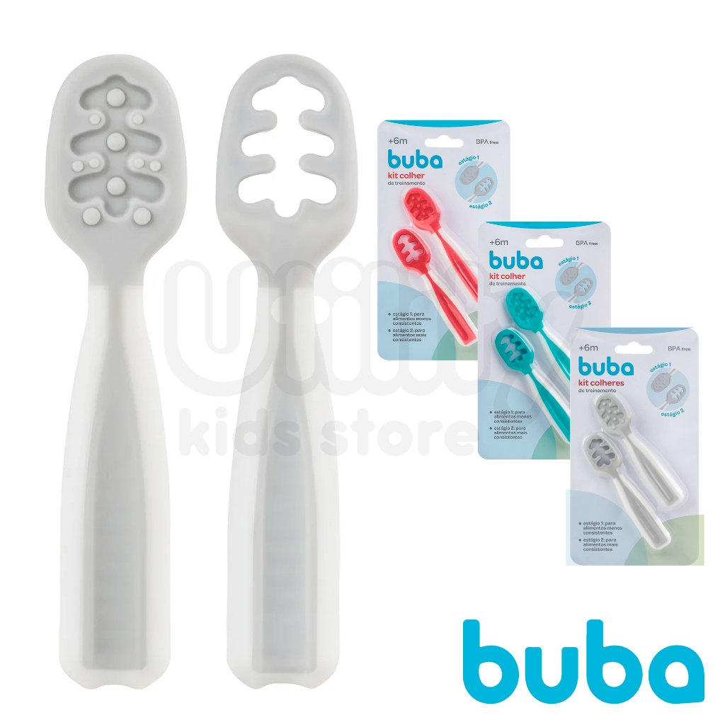 Colher Treinamento Auto Alimentação Cinza Para Bebês 2 Estágios  buba