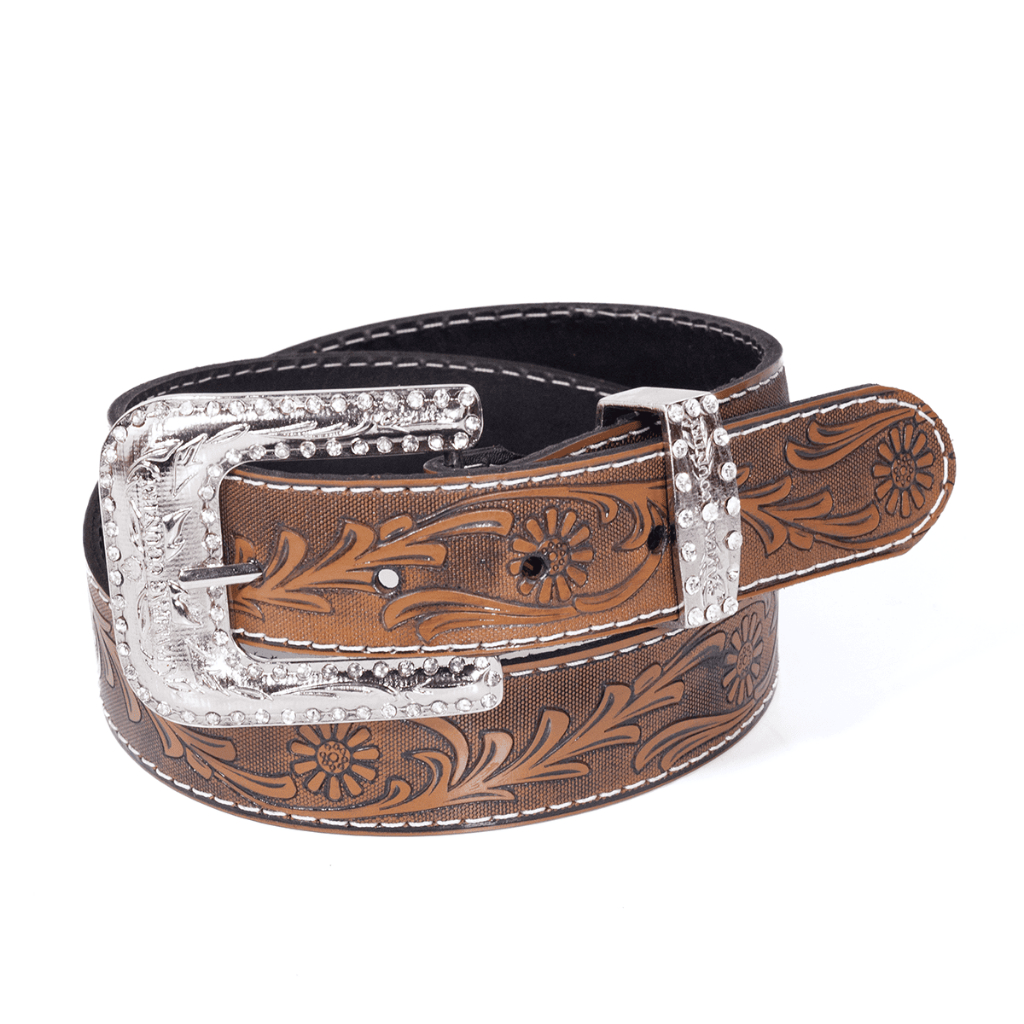 Cinto Infantil Country em Couro Legitimo com Fivela De Strass Trabalhada