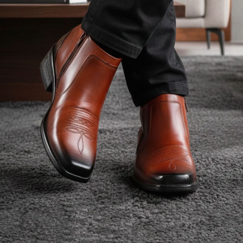 Bota Country Social Em Couro Toda Espumada Salto Cano Baixo