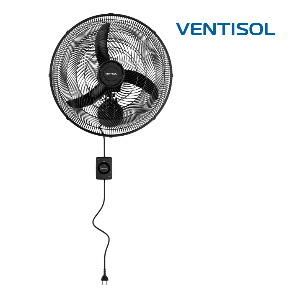 Ventilador de Parede Oscilante New 50cm Preto 3 Pás Ventisol Ar Fresco Motor Potente Silencioso Mercado Acade