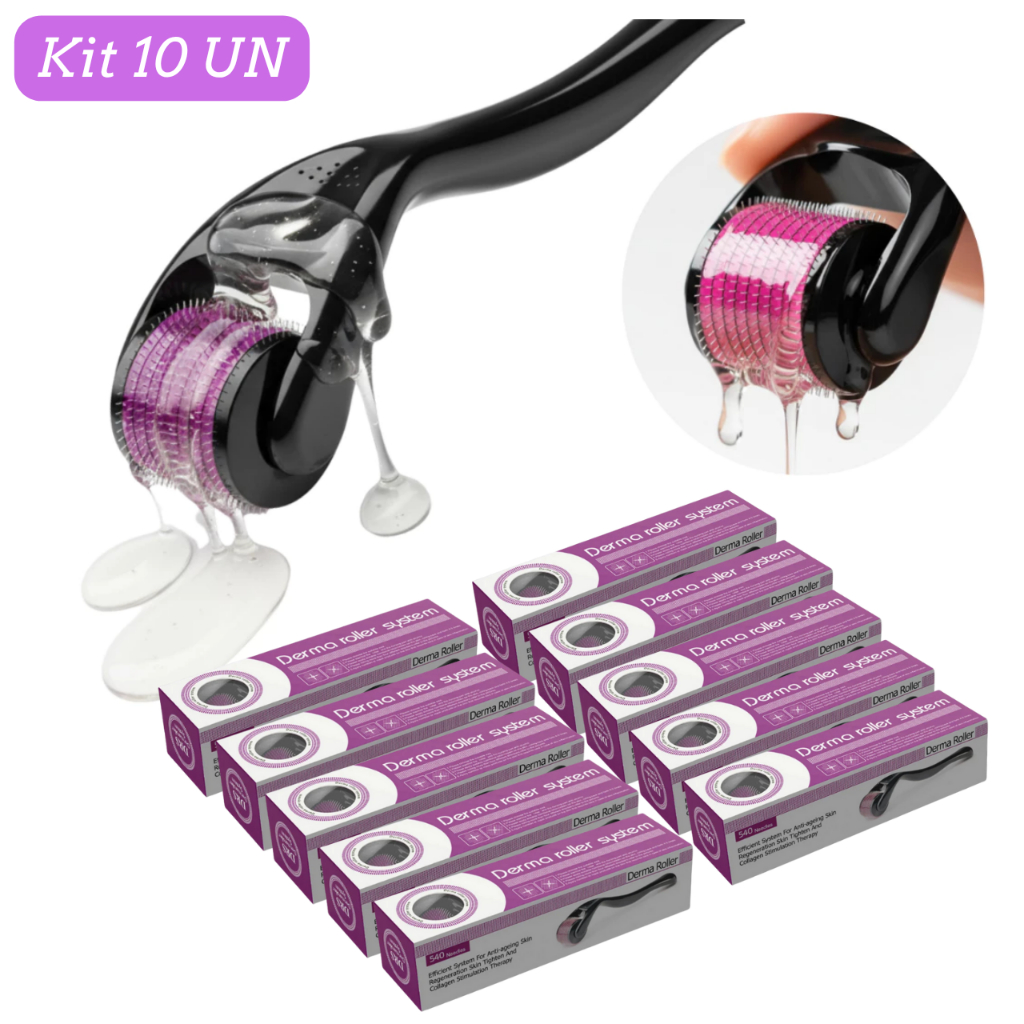 Kit 10 DermaRoller Agulhamento Rolo Agulha Original Preencher Falha Cabelo e Barba Tirar Cicatriz em Oferta na Shopee