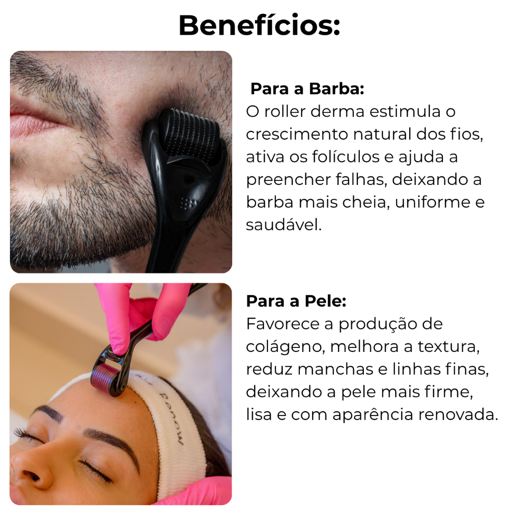 Kit 10 DermaRoller Agulhamento Rolo Agulha Original Preencher Falha Cabelo e Barba Tirar Cicatriz