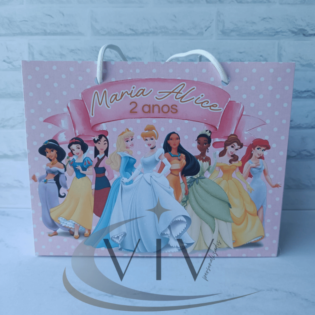 Sacolinha Princesas personalizada JÁ MONTADAS - 20x6x16 - lembrancinhas | mimos | aniversário