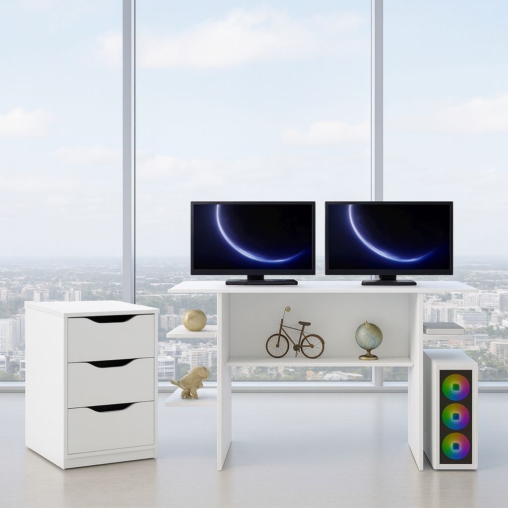 Conjunto Escrivaninha Gamer + Gaveteiro de 3 Gavetas Funcional e sem Rodízios