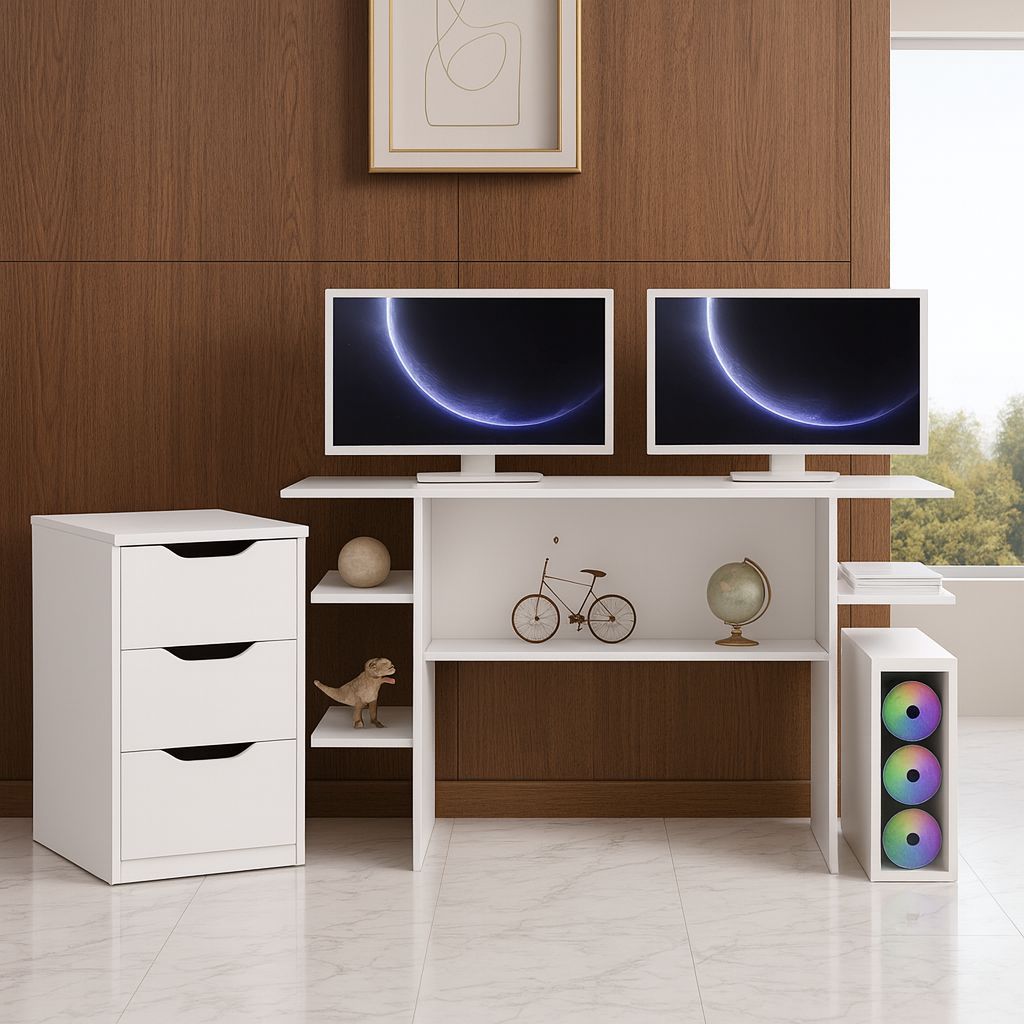 Conjunto Mesa de Escrivaninha Gamer + Gaveteiro Multiuso Sem Rodízios com 3 Gavetas