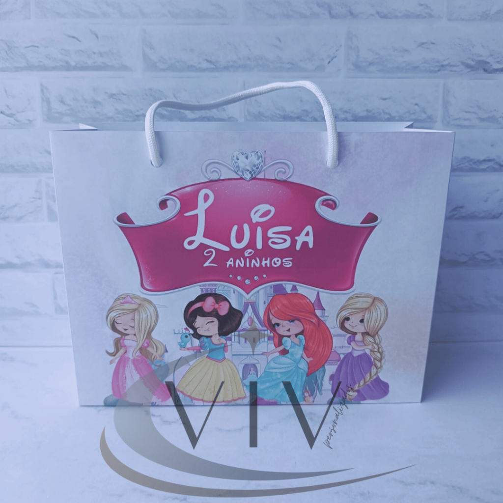 Sacolinha Princesas Cute personalizada JÁ MONTADA - 20x6x16cm - lembrancinhas | aniversário