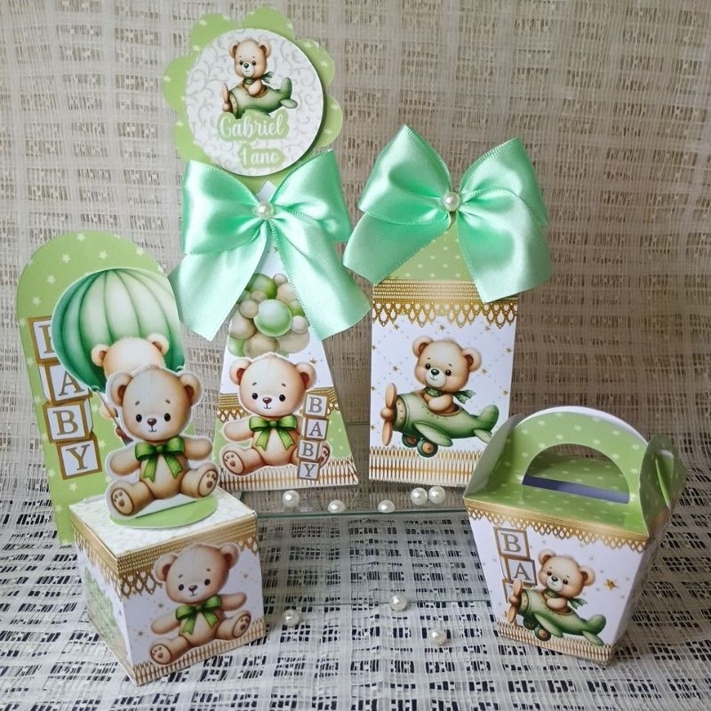 kit personalizados tema ursinho aviador/chá de bebê/chá revelação/kit personalizados festa infantil.