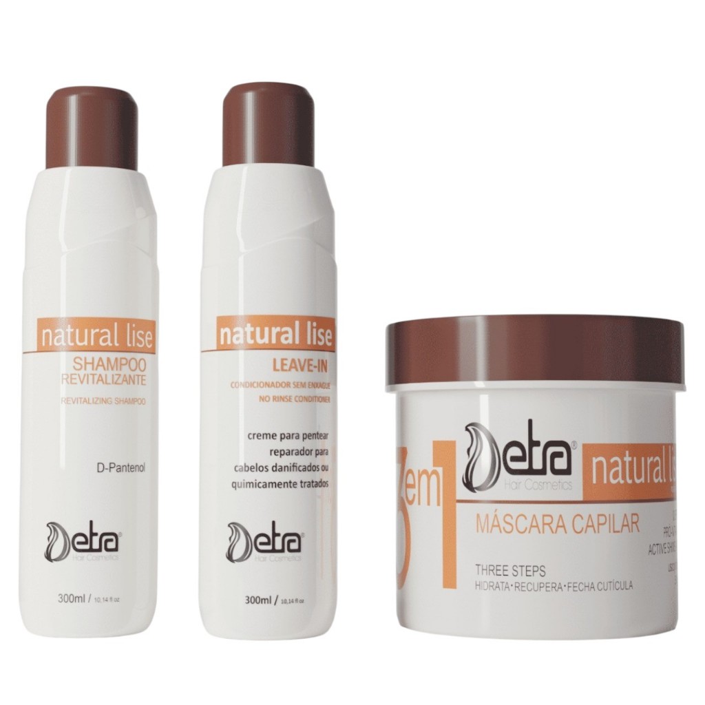 Kit Natural Lise Shampoo Condicionador e Máscara Detra Hair Cosmeticos Alinhamento Capilar