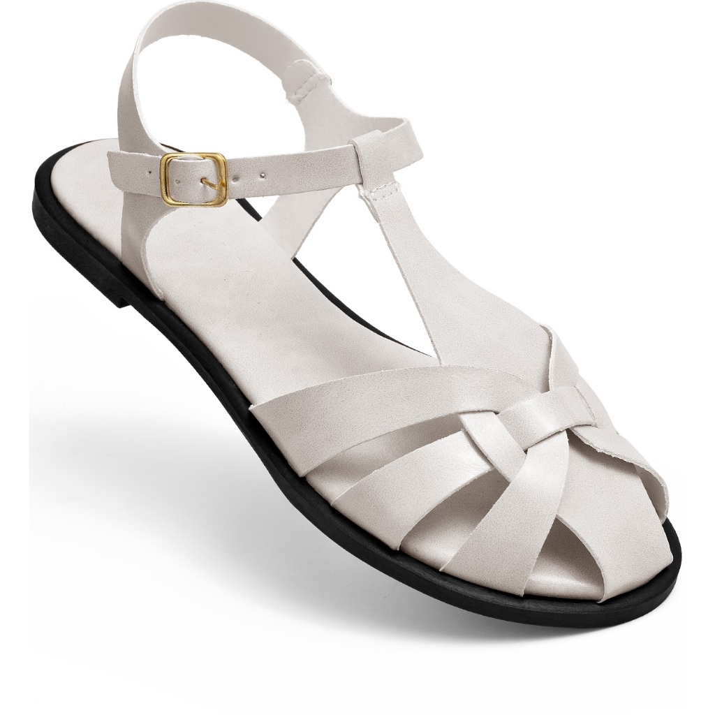 Sandália Rasteira Feminina Lumiss Fisherman Bico Redondo Confortável Off White em Oferta na Shopee