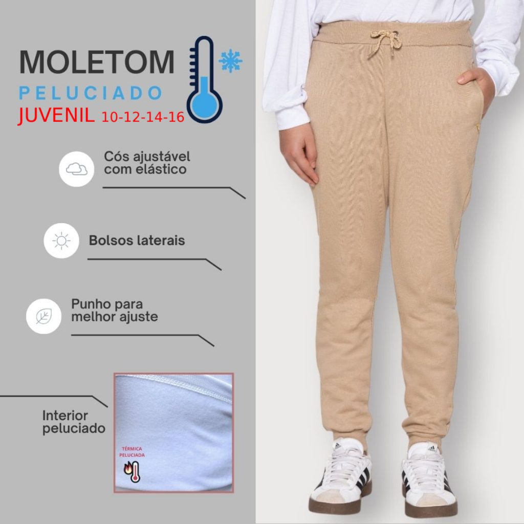 Calça Juvenil Menina Moletom Grosso Peluciado Flanelado Premium Não Encolhe Casual Bolso Confortável