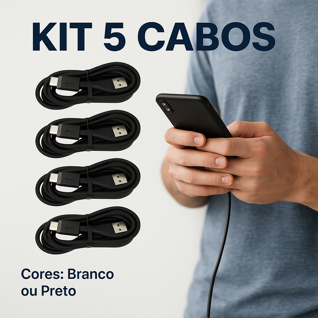 Kit 5 Cabos Micro USB V8 2.0 85cm em Oferta na Shopee