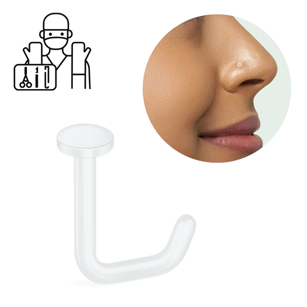 Piercing Bioflex Cirúrgico Nostril Reto Pontão 0.6x8x1.8mm Antialérgico Silicone Aba Nasal em Oferta na Shopee
